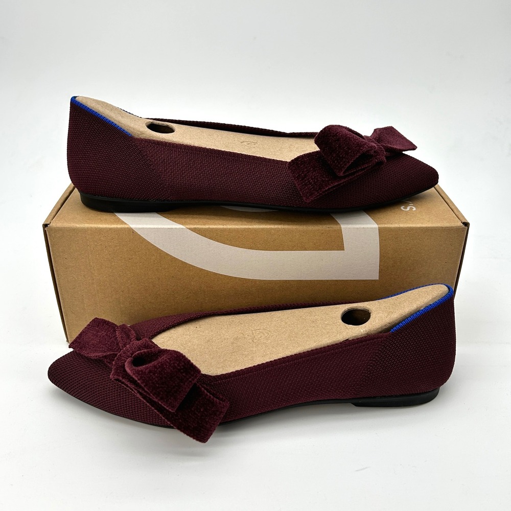 Rothy's The Bow Point II Size 7 Womens Flats Syrah Burgundy Sustainable Knit NEW